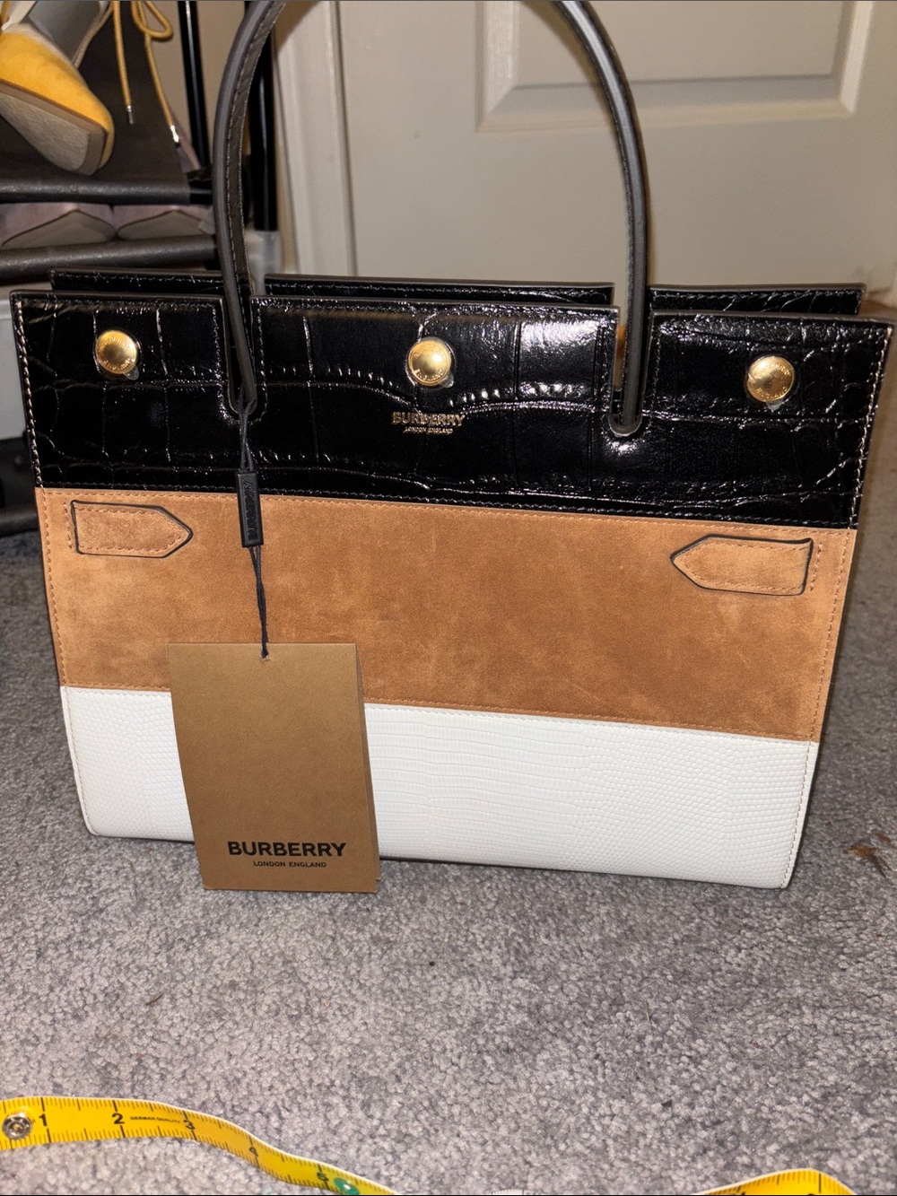 Burberry Black Tan White Tri-Texture Tote